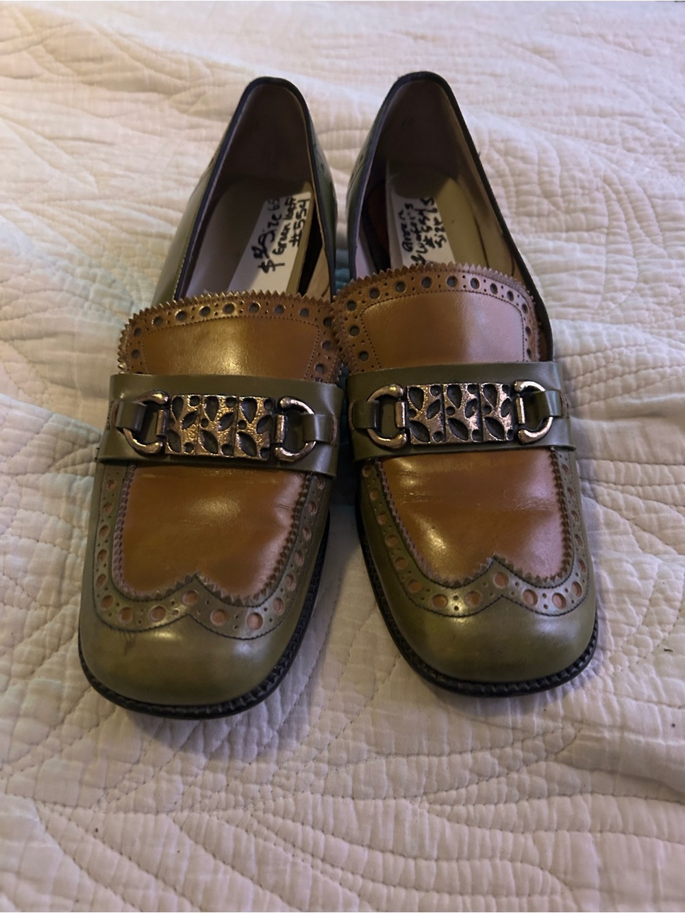 Real 1970’s Vintage Life Stride Brown Leather Slip-On Loafers w Gold buckle.